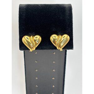Monet Vintage Gold Tone Heart Clip On Earrings